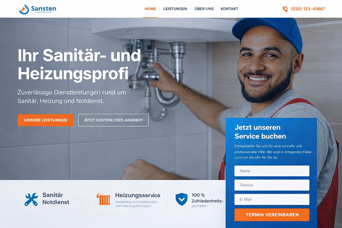 Webseite für Heizung und Sanitär